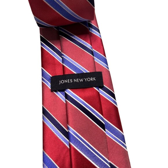 Jones New York Red Blue Diagonal Stripe Silk Tie EUC - Picture 2 of 2